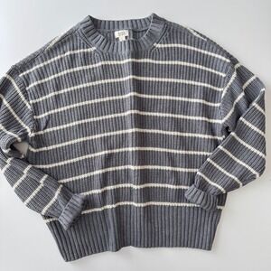 a.n.a. Women's‎ Striped Crew Neck Pullover Sweater Gray White Size L
